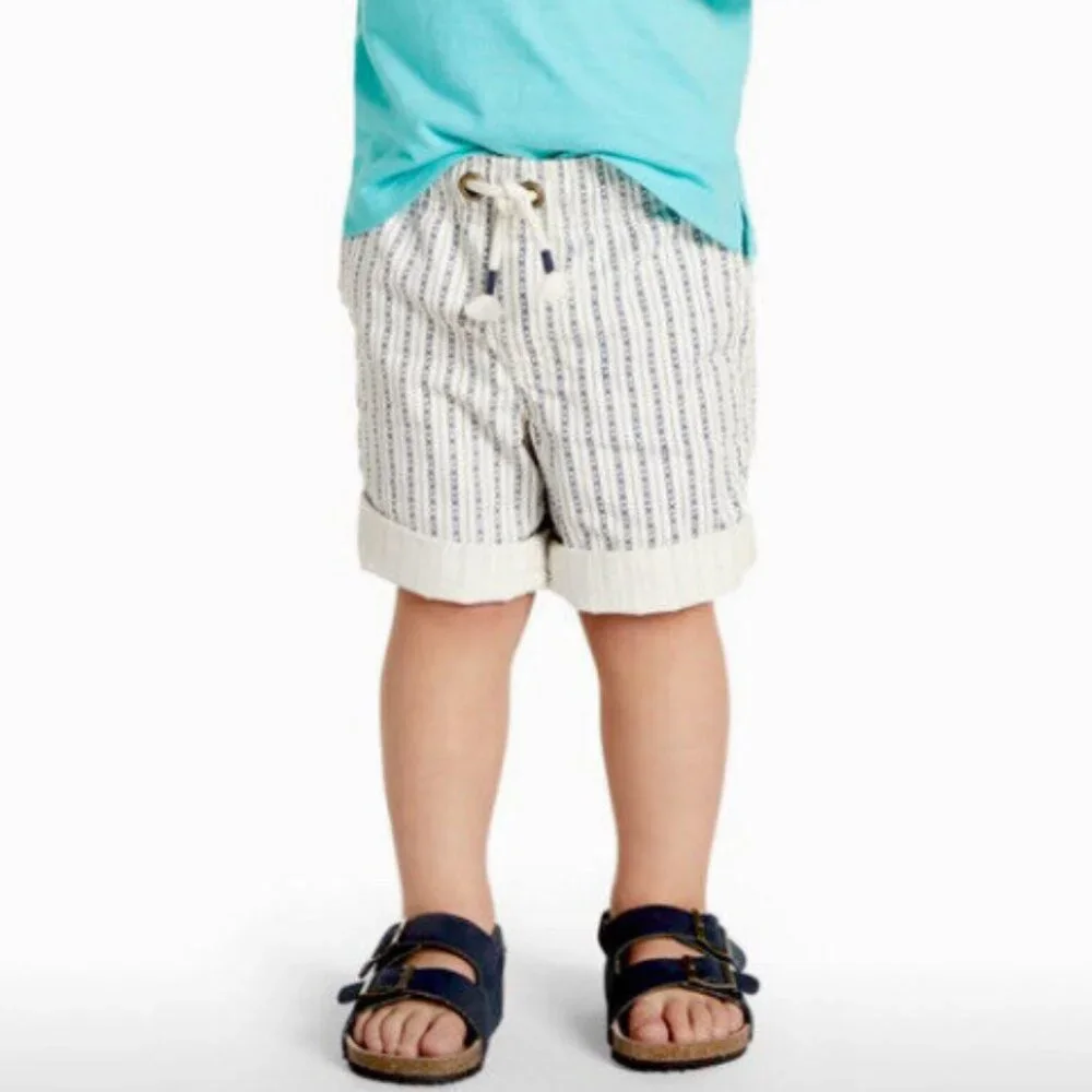 Gymboree Boy White Navy Nautical Stripe Cuffed Elastic Waist Drawstring Shorts 7
